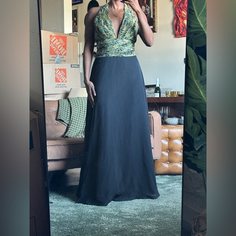 Women’s Beaded Halter Maxi Dress Black Tropical Resort Vacation Evening Gown, 8